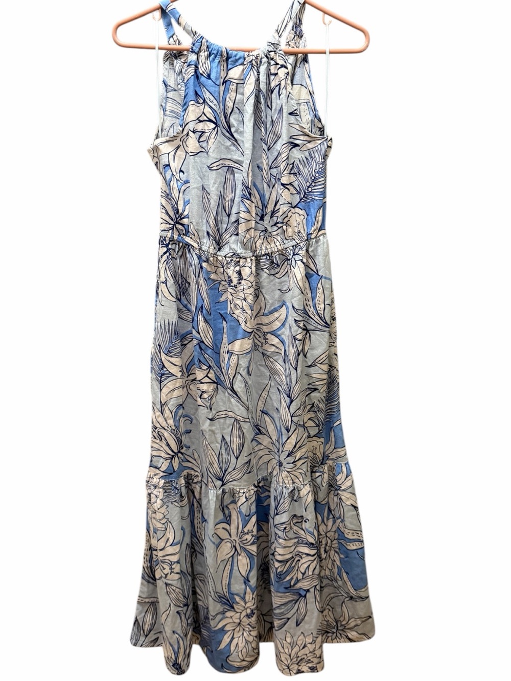 Halston Sky Blue and White Floral Maxi Dress Size Small